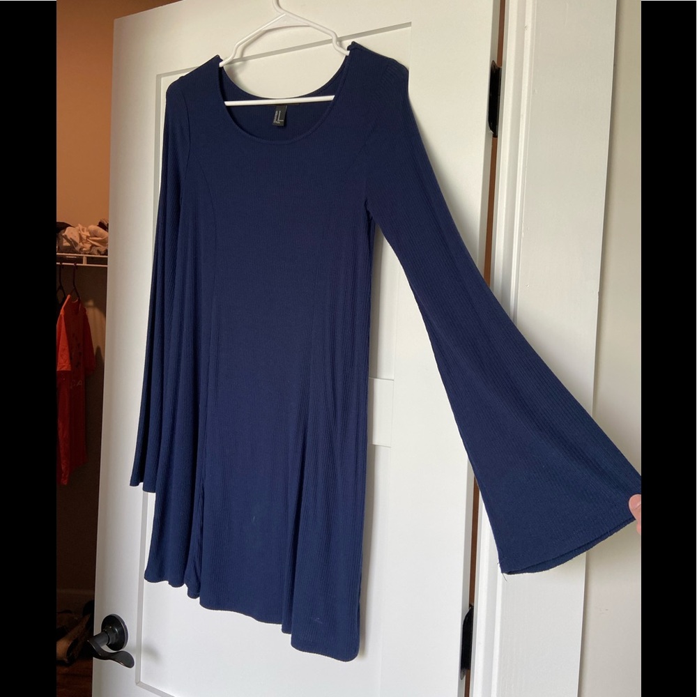 Bell sleeved navy dress